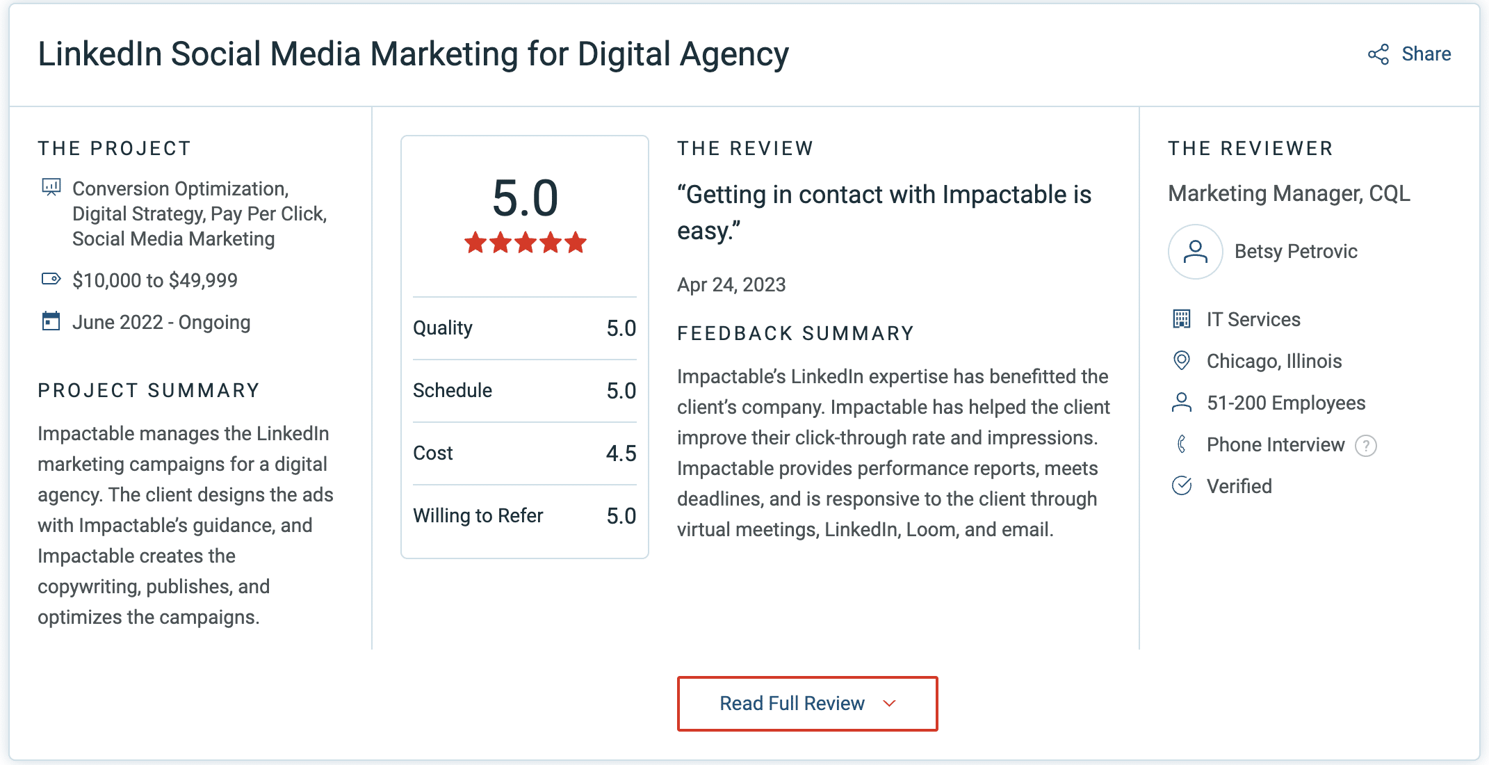 Linkedin ads agency reviews - Impactable Review